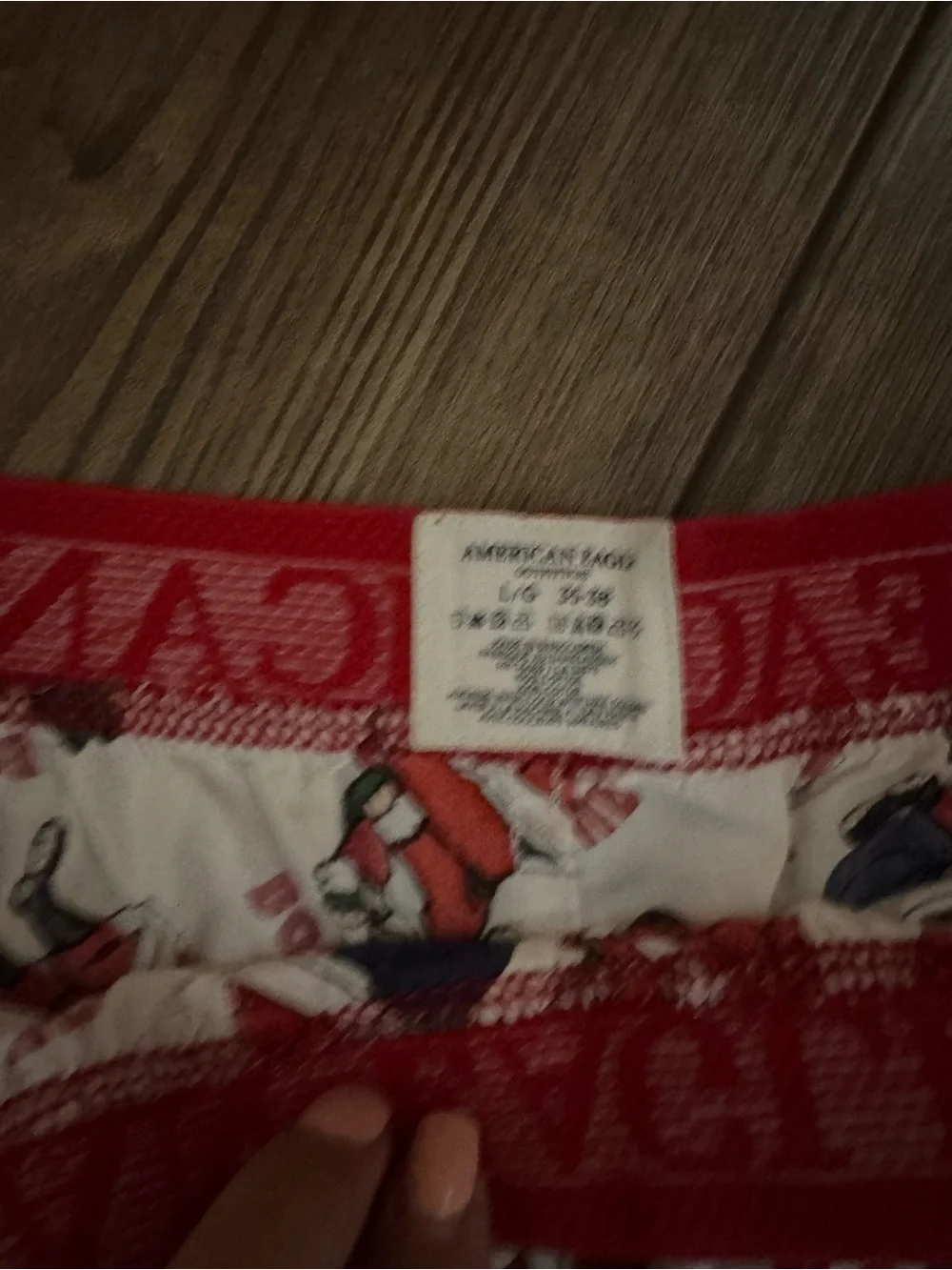 American Eagle White Boxer Shorts with Red and Navy Santa Print